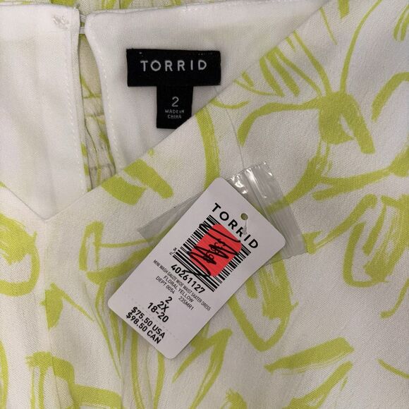 Torrid Neon Yellow Floral Skater Mini Dress With Pockets Plus Size 2 NWT - Picture 8 of 10